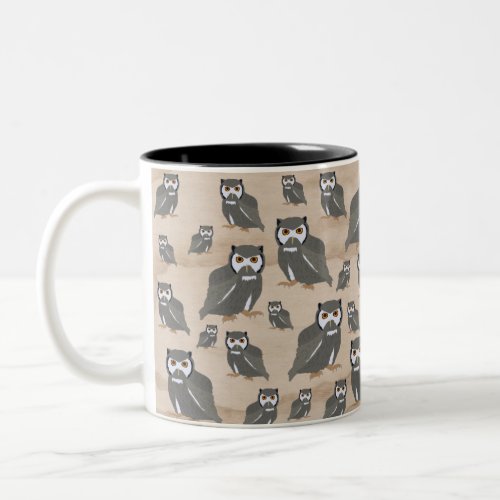 Owl Pattern  Rustic Wood   Two_Tone Coffee Mug