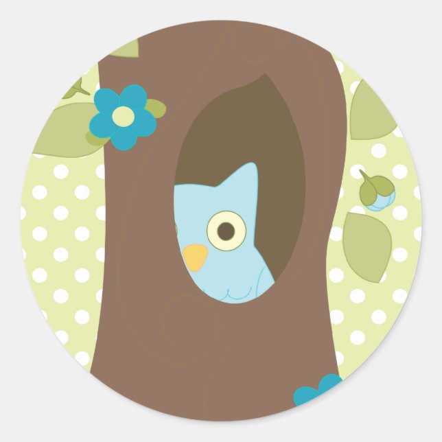 Owl Peeking Classic Round Sticker (Front)