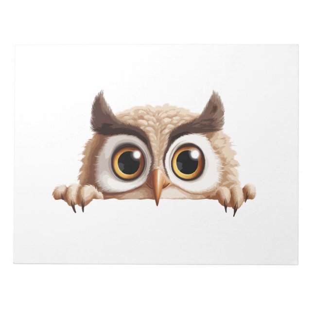 Owl Peeking Cute Adorable Funny Animal Cartoon Art Notepad (Front)