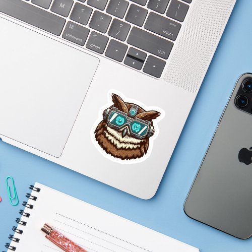 Owl Peering into the Future with Futuristic Eyewea Sticker