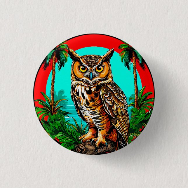 Owl perched on a rock button (Front)