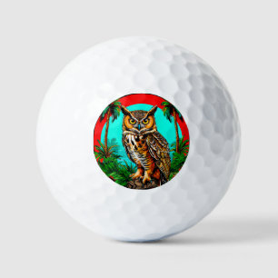 Owl perched on a rock golf balls