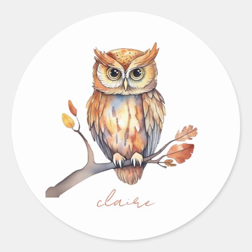 Owl Personalized Classic Round Sticker