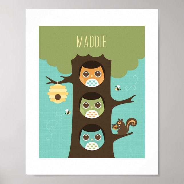 Owl Personalized Nursery Poster Print (Front)