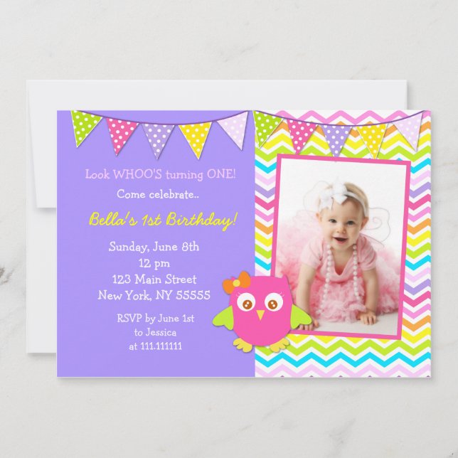 Owl Photo Birthday Party Invitation (Front)