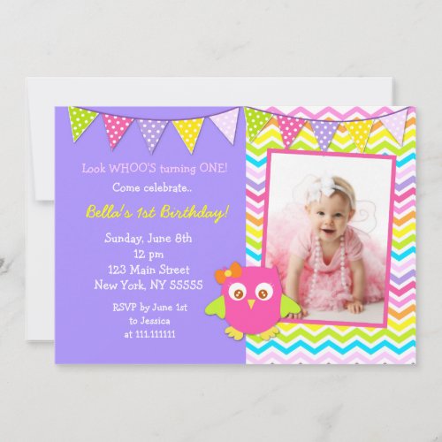 Owl Photo Birthday Party Invitation