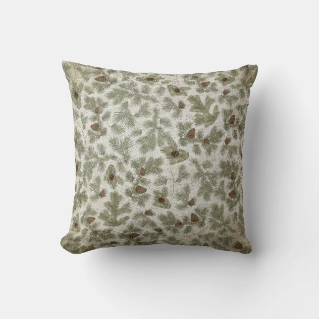 Owl Pine Cones Boughs Trees Throw Pillow (Front)