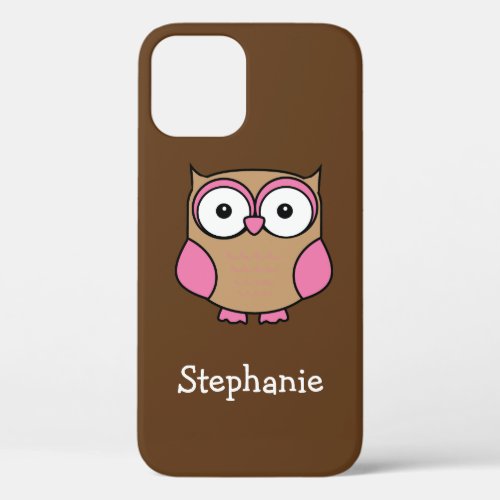 Owl Pink and Tan with Custom Name iPhone 12 Case