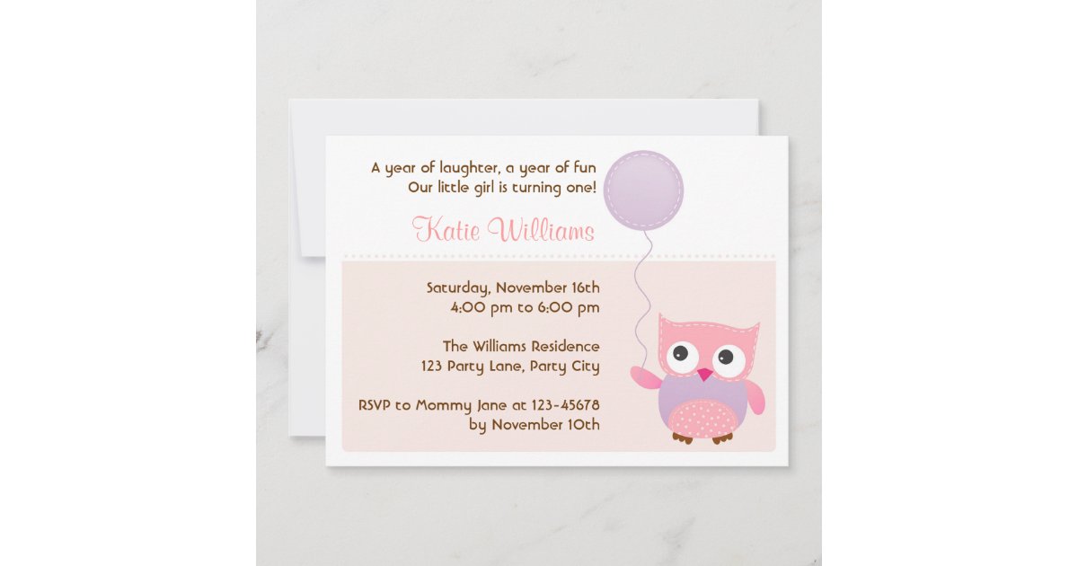 Owl (Pink) Birthday Party Invitation for Girls | Zazzle