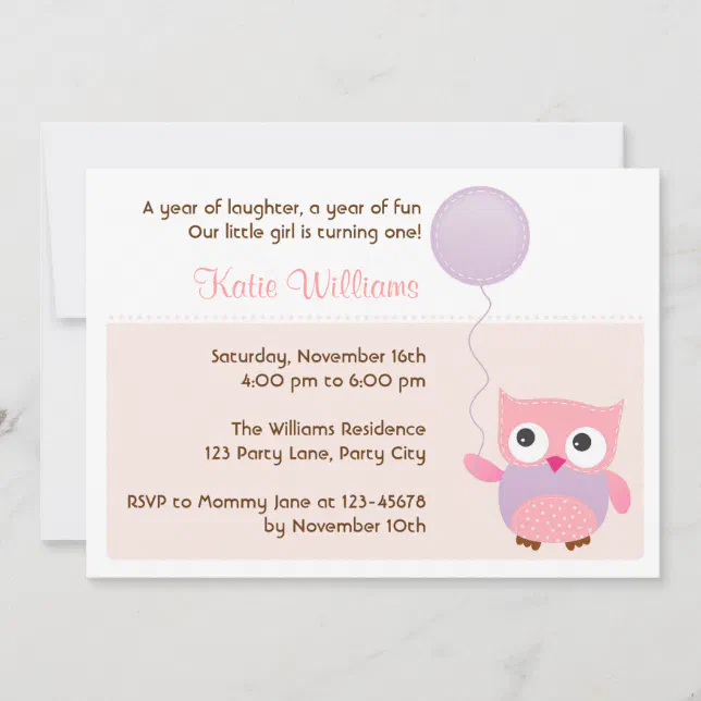 Owl (Pink) Birthday Party Invitation for Girls | Zazzle
