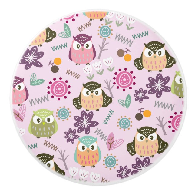 Owl Pink Ceramic Knob (Front)