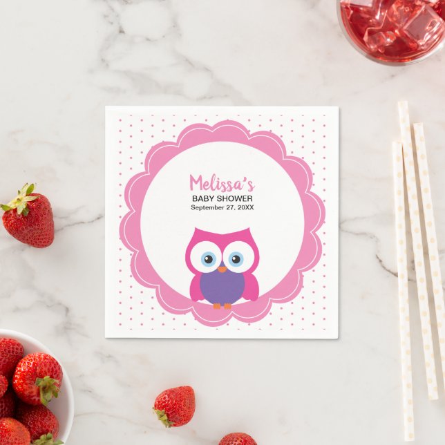 Owl Pink Girl Sweet Adorable Expressive Eyes Napkins (Insitu)