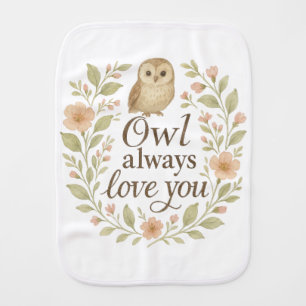 Owl Pink Green Watercolor Floral Baby Girl Gift Baby Burp Cloth