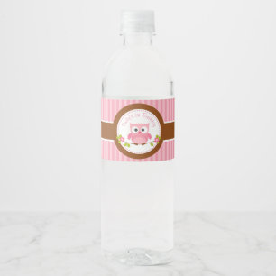 Owl (Pink) Personalized 1st Birthday / Baby Shower Water Bottle Label