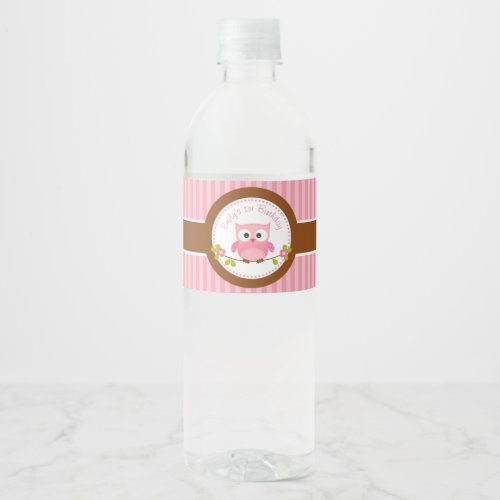 Owl Pink Personalized 1st Birthday  Baby Shower Water Bottle Label