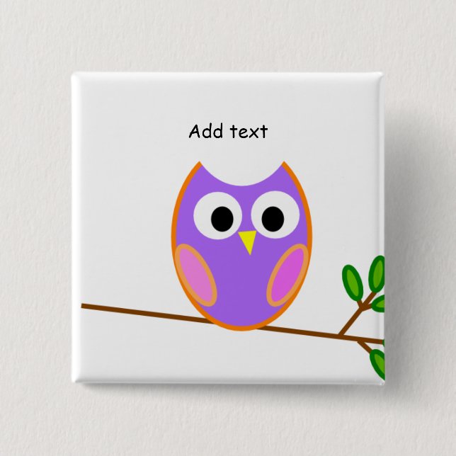 Owl: Pink & Purple Owl Pinback Button (Front)