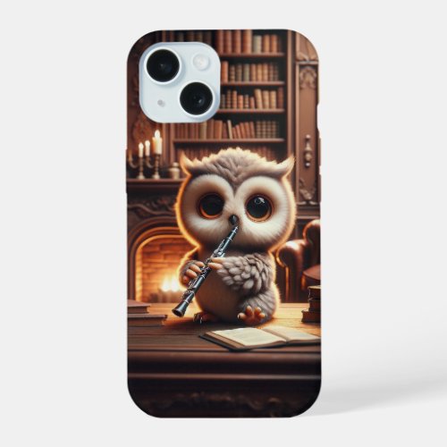 Owl playing clarinet iPhone 15 case