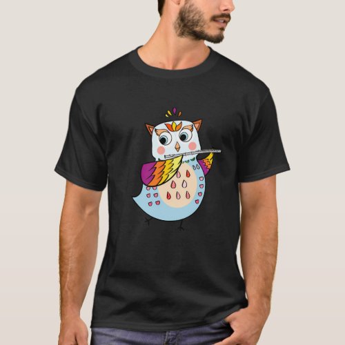 Owl Playing Flute And Dancing To Music T_Shirt