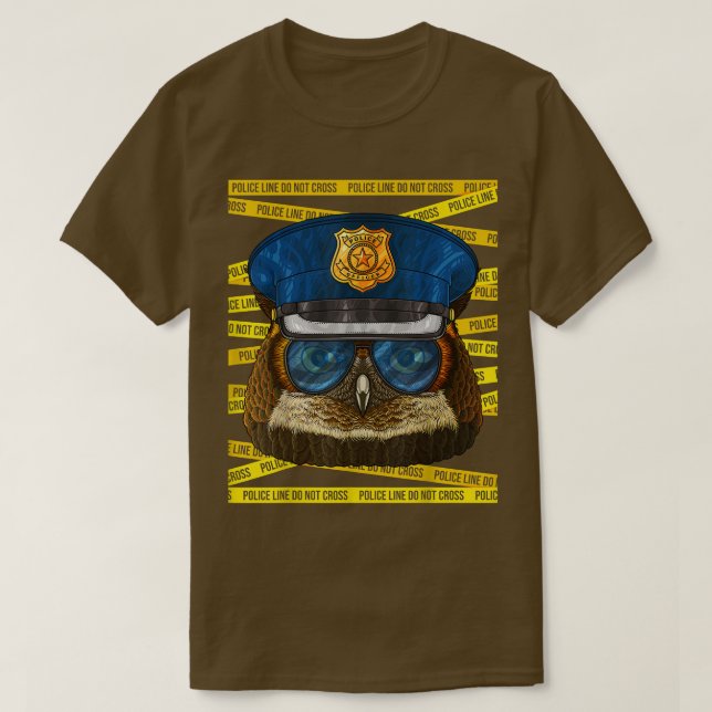 Owl Police Officer Policeman Funny Night Bird Poli T-Shirt (Design Front)