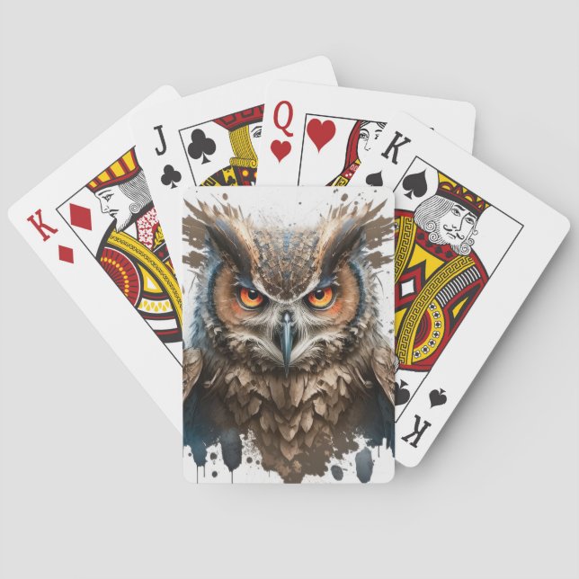 Owl Portrait Animal Painting Wildlife Outdoors Art Poker Cards (Back)