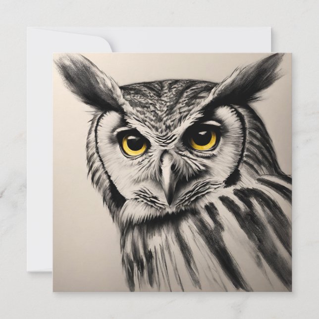 Owl portrait- charcoal sketch invitation (Front)