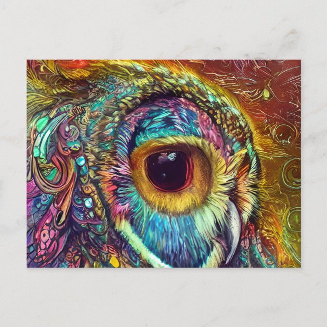 Owl Portrait Fractal Watercolor Postcard (Front)