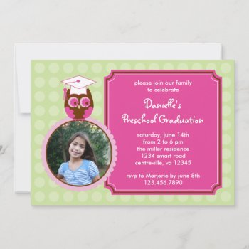 Owl Preschool Graduation Photo Invitation by marlenedesigner at Zazzle