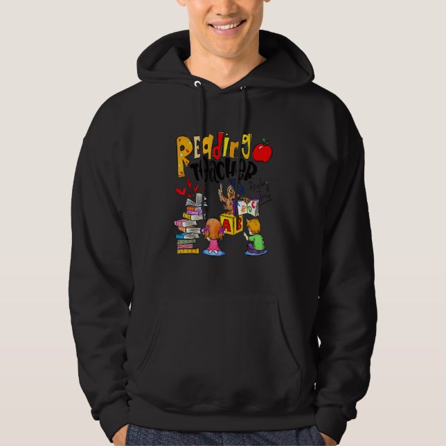 Owl Print Reading Teacher  Back To School Boys Gir Hoodie (Front)