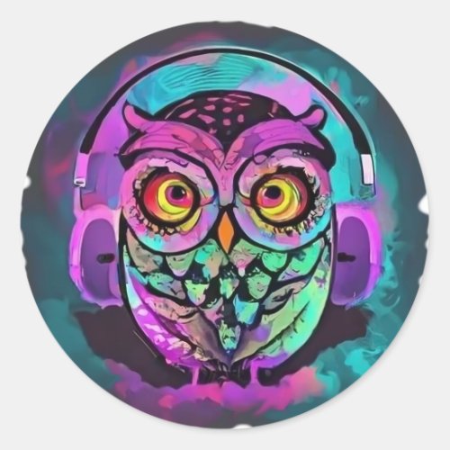 Owl _ Psychedelic Classic Round Sticker