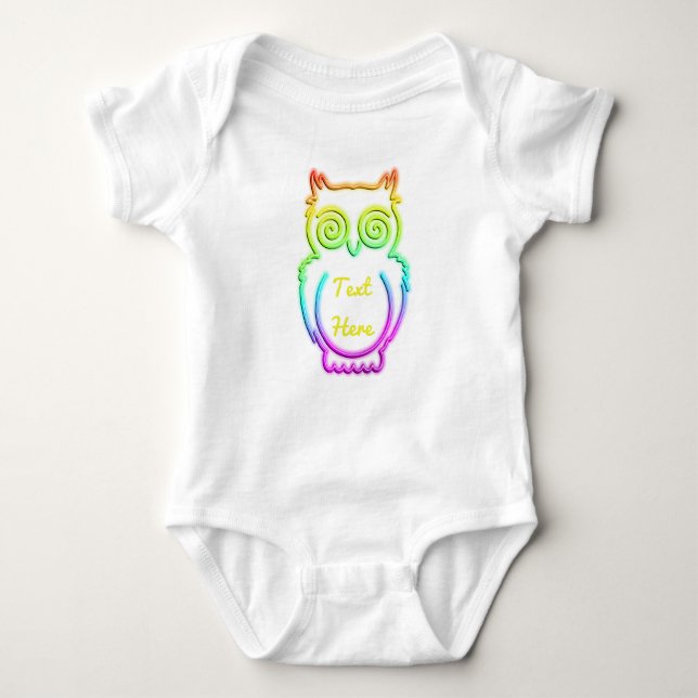 Owl Psychedelic Neon Light Button Baby Bodysuit (Front)