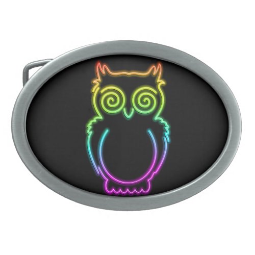 Owl Psychedelic Neon Light Button Belt Buckle