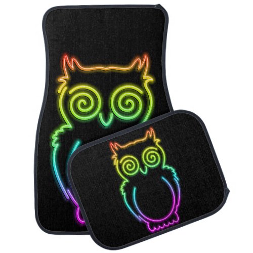 Owl Psychedelic Neon Light Button Car Floor Mat