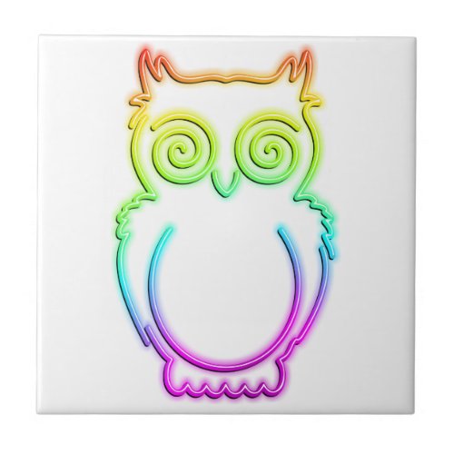 Owl Psychedelic Neon Light Button Ceramic Tile