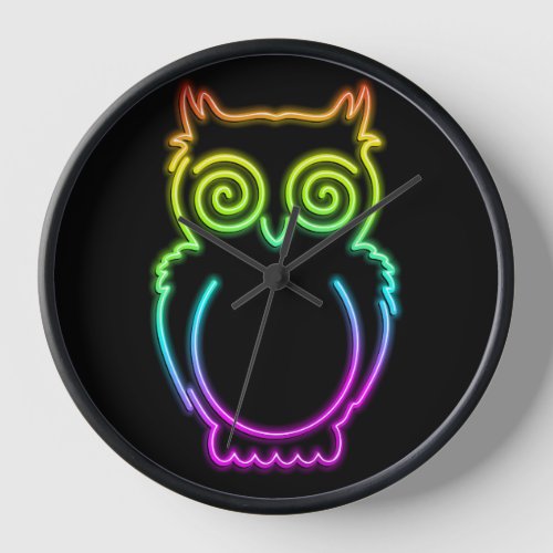 Owl Psychedelic Neon Light Button Clock