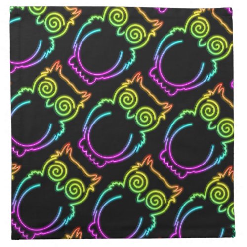 Owl Psychedelic Neon Light Button Cloth Napkin