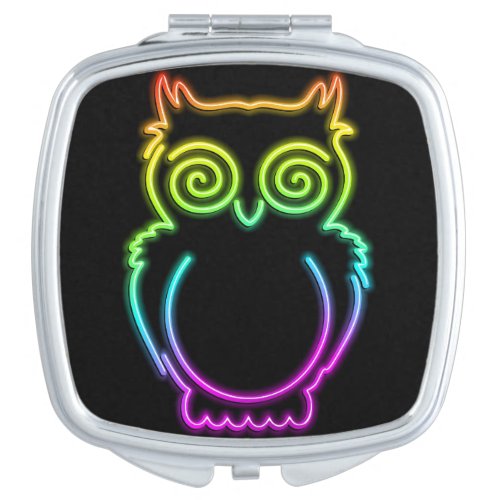 Owl Psychedelic Neon Light Button Compact Mirror