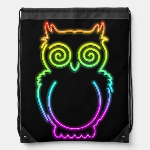 Owl Psychedelic Neon Light Button Drawstring Bag