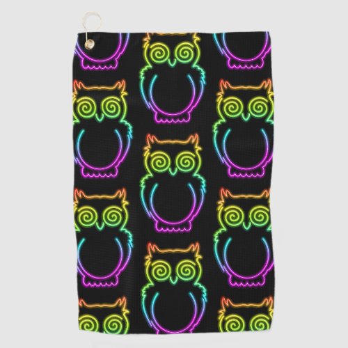 Owl Psychedelic Neon Light Button Golf Towel