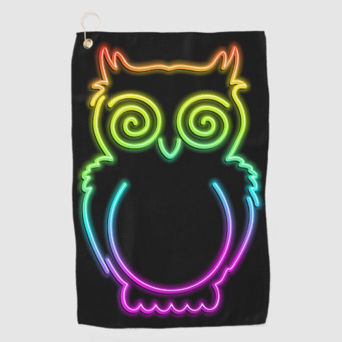 Owl Psychedelic Neon Light Button Golf Towel