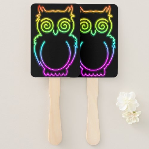 Owl Psychedelic Neon Light Button Hand Fan