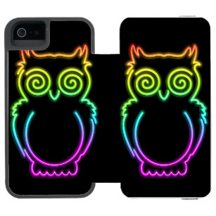 Owl Psychedelic Neon Light Button iPhone SE/5/5s Wallet Case