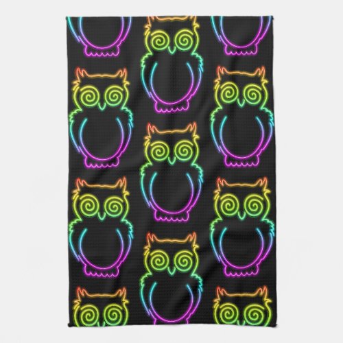 Owl Psychedelic Neon Light Button Kitchen Towel