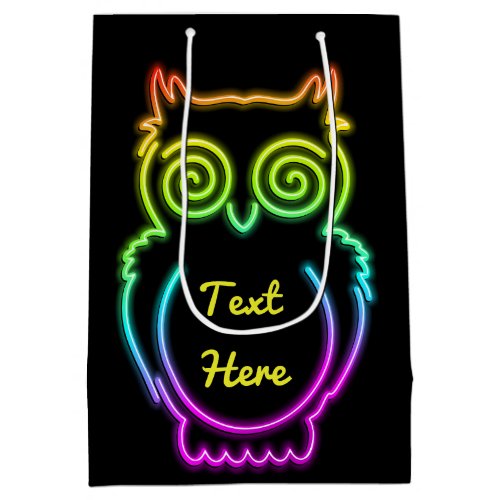 Owl Psychedelic Neon Light Button Medium Gift Bag