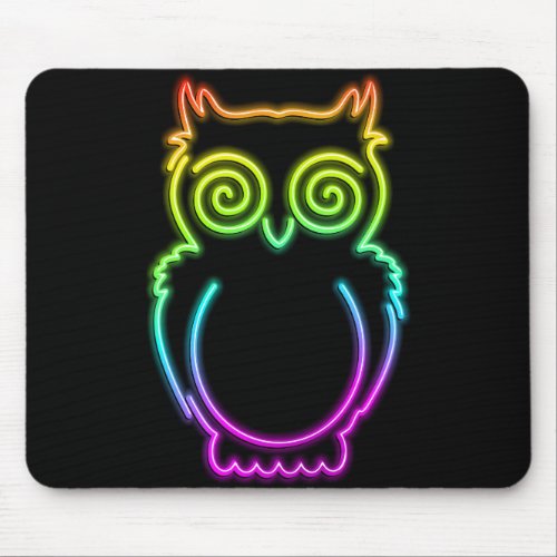 Owl Psychedelic Neon Light Button Mouse Pad