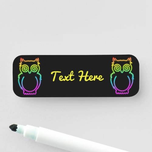 Owl Psychedelic Neon Light Button Name Tag