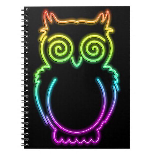 Owl Psychedelic Neon Light Button Notebook