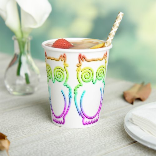 Owl Psychedelic Neon Light Button Paper Cups