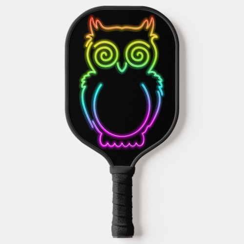 Owl Psychedelic Neon Light Button Pickleball Paddle