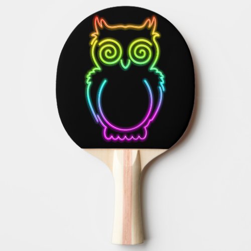 Owl Psychedelic Neon Light Button Ping Pong Paddle