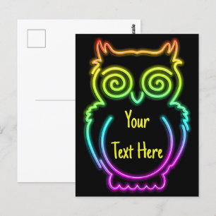 Owl Psychedelic Neon Light Button Postcard